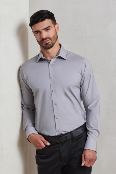 MEN'S STRETCH-FIT COTTON POPLIN LONG SLEEVE SHIRT Fekete 