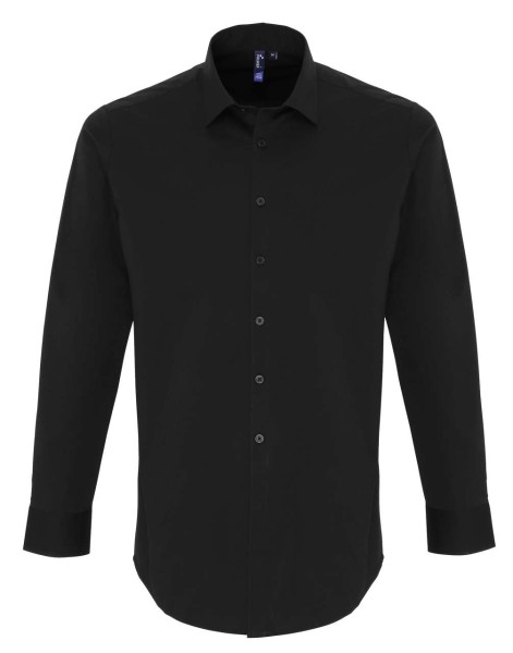 MEN'S STRETCH-FIT COTTON POPLIN LONG SLEEVE SHIRT Fekete 