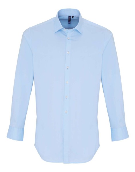 MEN'S STRETCH-FIT COTTON POPLIN LONG SLEEVE SHIRT Kék 