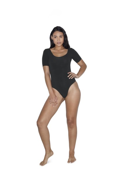 NŐI PAMUT SPANDEX JERSEYRÖVID UJJÚ DUPLAU-NYAKÚ BODY Fekete 