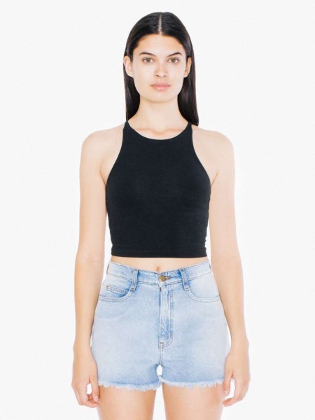 NŐI PAMUT SPANDEX UJJATLAN RÖVID FAZONÚ TOP Fekete 