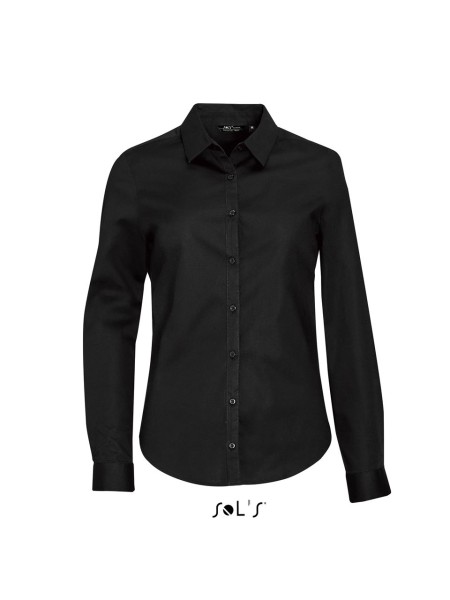 SOL'S BLAKE WOMEN - LONG SLEEVE STRETCH SHIRT Fekete 