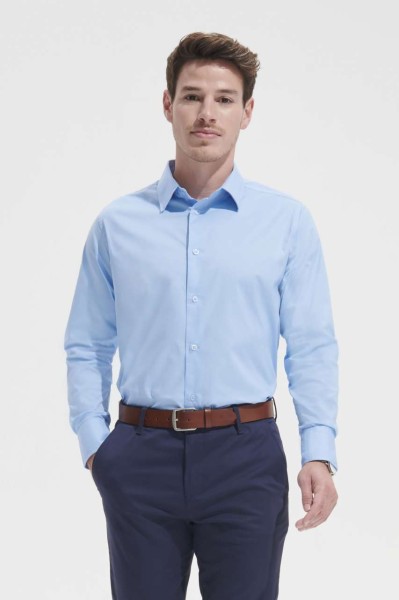 SOL'S BRIGHTON - LONG SLEEVE STRETCH MEN'S SHIRT Kék 