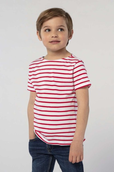 SOL'S MILES KIDS' - ROUND NECK STRIPED T-SHIRT Fehér 