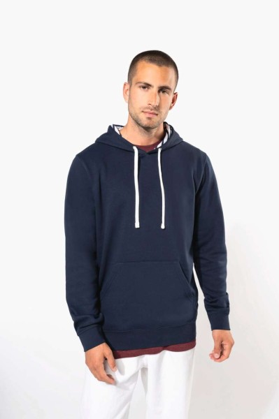 UNISEX CONTRAST PATTERNED HOODED SWEATSHIRT Kék 