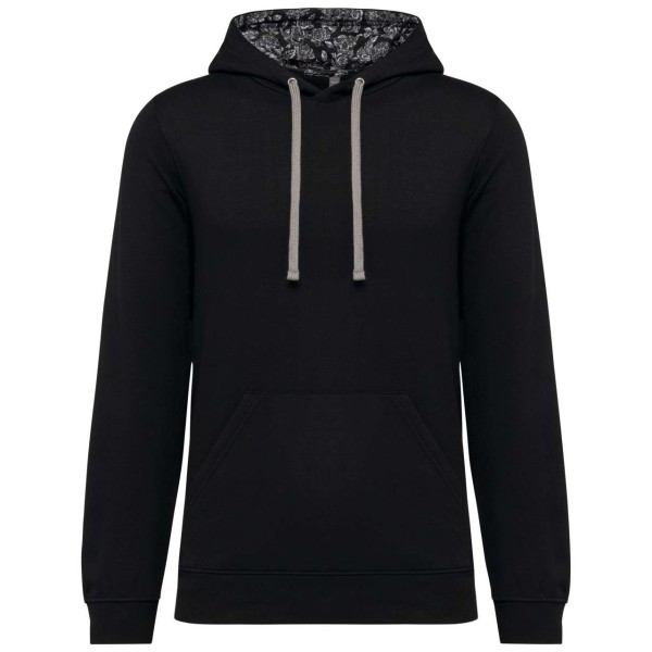 UNISEX CONTRAST PATTERNED HOODED SWEATSHIRT Fekete 