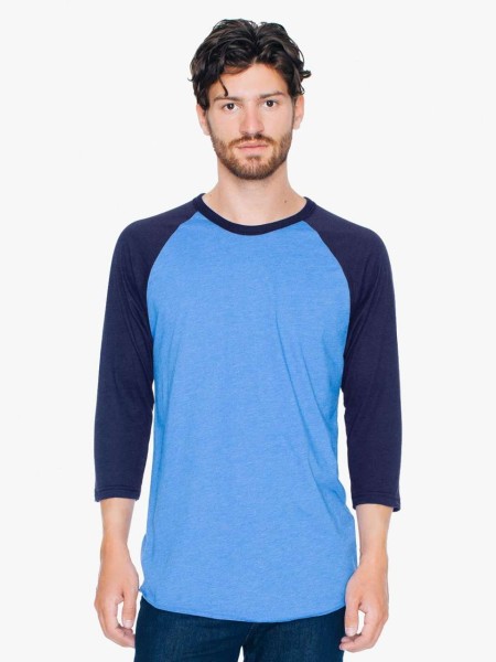 UNISEX POLY-COTTON 3/4 UJJÚ RAGLAN PÓLÓ Kék 