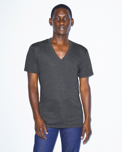 UNISEX TRI-BLEND RÖVID UJJÚ V-NYAKÚ PÓLÓ Fekete 