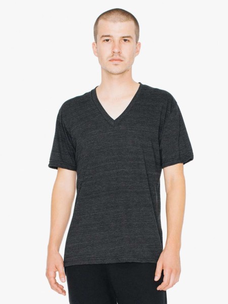 UNISEX TRI-BLEND RÖVID UJJÚ V-NYAKÚ PÓLÓ Fekete 