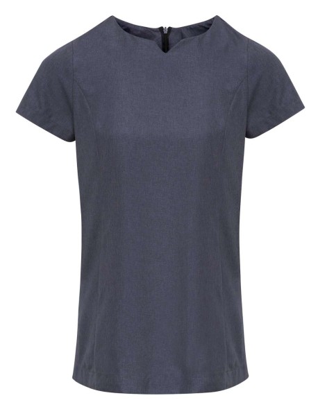 ‘VIOLA' LINEN-LOOK CUT NECK BEAUTY TUNIC Fekete 