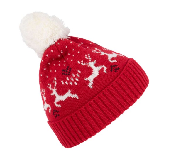 WINTER BEANIE WITH REINDEER DESIGN Piros 