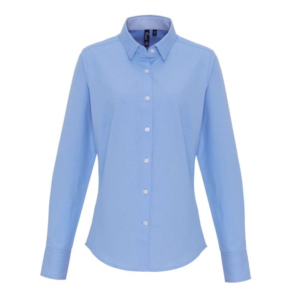 WOMEN'S COTTON RICH OXFORD STRIPES SHIRT Kék 