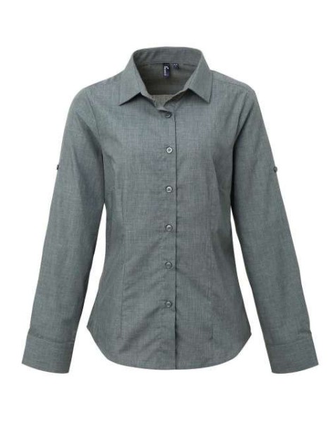 WOMEN'S CROSS-DYE ROLL SLEEVE POPLIN BAR SHIRT Szürke 