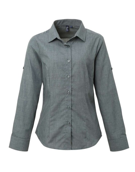 WOMEN'S CROSS-DYE ROLL SLEEVE POPLIN BAR SHIRT Szürke 