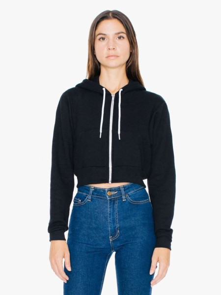 WOMEN'S FLEX FLEECE CROPPED ZIP HOODED SWEATSHIRT Fekete 