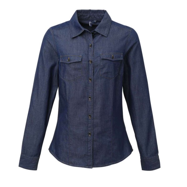 WOMEN'S JEANS STITCH DENIM SHIRT Kék 