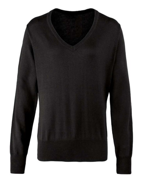 WOMEN'S KNITTED V-NECK SWEATER Fekete 
