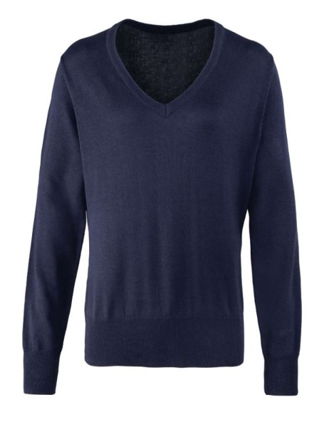 WOMEN'S KNITTED V-NECK SWEATER Kék 
