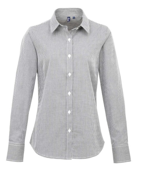 WOMEN'S LONG SLEEVE GINGHAM MICROCHECK SHIRT Fekete 