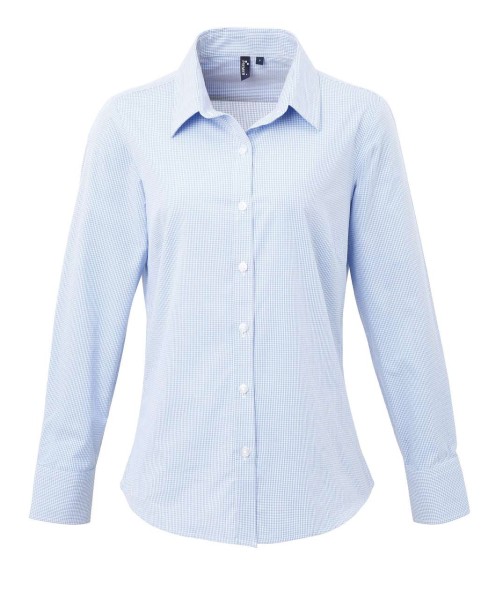 WOMEN'S LONG SLEEVE GINGHAM MICROCHECK SHIRT Kék 