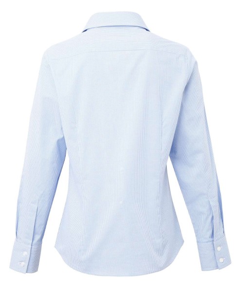 WOMEN'S LONG SLEEVE GINGHAM MICROCHECK SHIRT Kék 