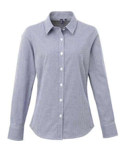 WOMEN'S LONG SLEEVE GINGHAM MICROCHECK SHIRT Kék 
