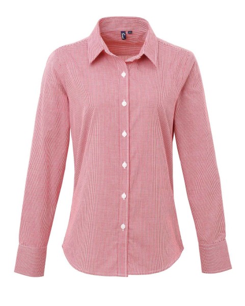 WOMEN'S LONG SLEEVE GINGHAM MICROCHECK SHIRT Piros 
