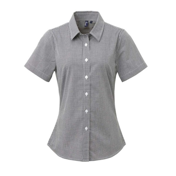 WOMEN'S SHORT SLEEVE GINGHAM MICROCHECK SHIRT Fekete 