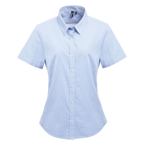 WOMEN'S SHORT SLEEVE GINGHAM MICROCHECK SHIRT Kék 