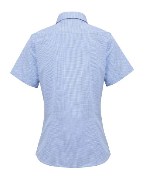 WOMEN'S SHORT SLEEVE GINGHAM MICROCHECK SHIRT Kék 