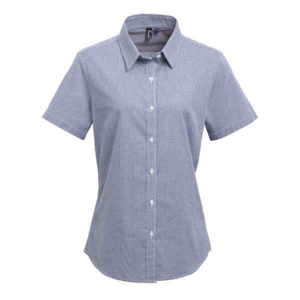WOMEN'S SHORT SLEEVE GINGHAM MICROCHECK SHIRT Kék 