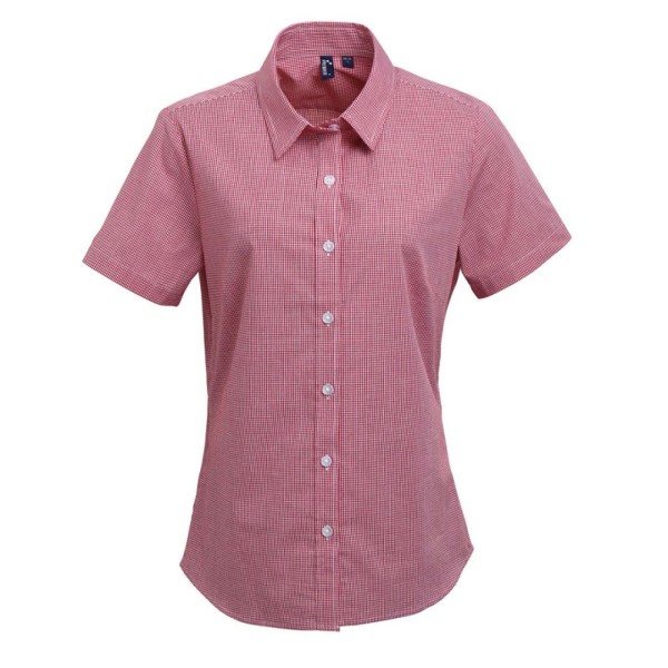 WOMEN'S SHORT SLEEVE GINGHAM MICROCHECK SHIRT Piros 