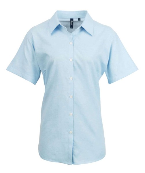 WOMEN'S SHORT SLEEVE SIGNATURE OXFORD BLOUSE Kék 