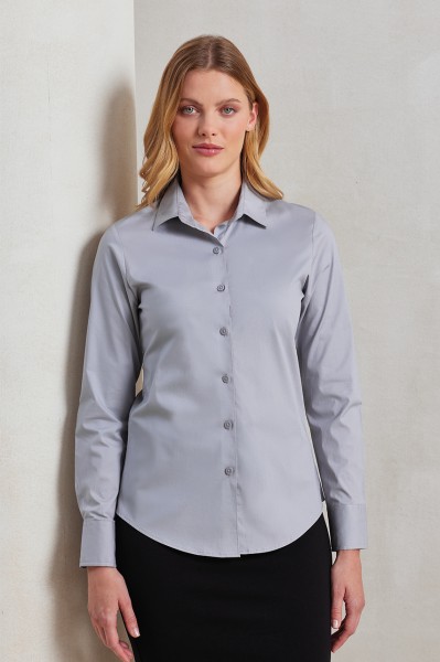 WOMEN'S STRETCH-FIT COTTON POPLIN LONG SLEEVE SHIRT Fekete 