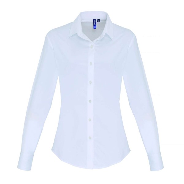 WOMEN'S STRETCH-FIT COTTON POPLIN LONG SLEEVE SHIRT Fehér 