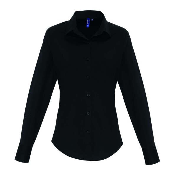 WOMEN'S STRETCH-FIT COTTON POPLIN LONG SLEEVE SHIRT Fekete 