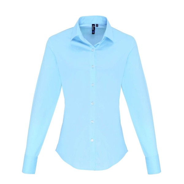 WOMEN'S STRETCH-FIT COTTON POPLIN LONG SLEEVE SHIRT Kék 