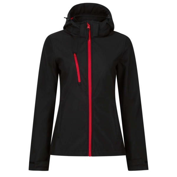 WOMEN'S VENTURER 3 LAYER HOODED PRINTABLE SOFTSHELL JACKET Fekete 